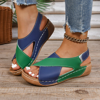Comfortable Open Toe Hollow Cross Strap Wedge Sandals