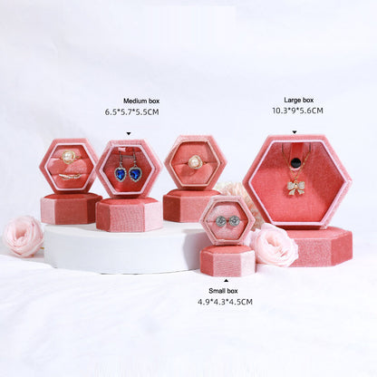 Hexagonal Velvet Jewelry Box - High-End Korean Ring & Earring Gift Box