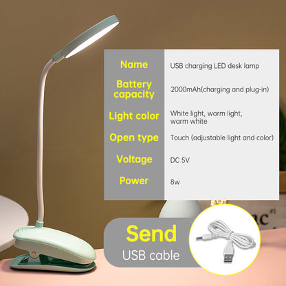 Rechargeable Clip-on LED Desk Lamp - Eye Protection Study Light for Dormitory & Bedroom