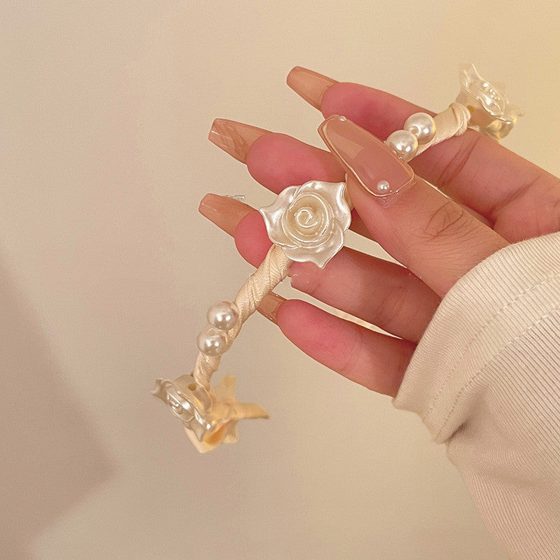 Luxury Pearl & Rose Floral Headband | Summer Chic Niche Design Hair Hoop