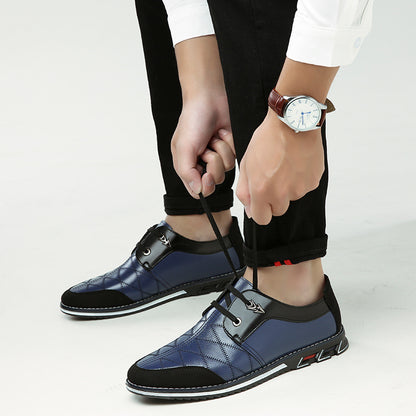 Men's Casual Leather Shoes - Korean Version Trendy Quilted Blue Sneakers