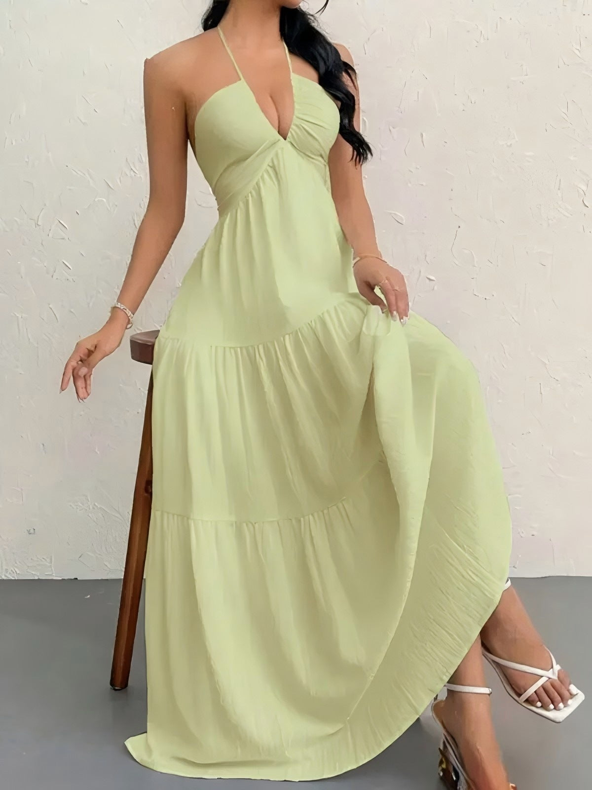 Women's Sexy Backless Halter Neck Maxi Dress - European Style Summer Beach