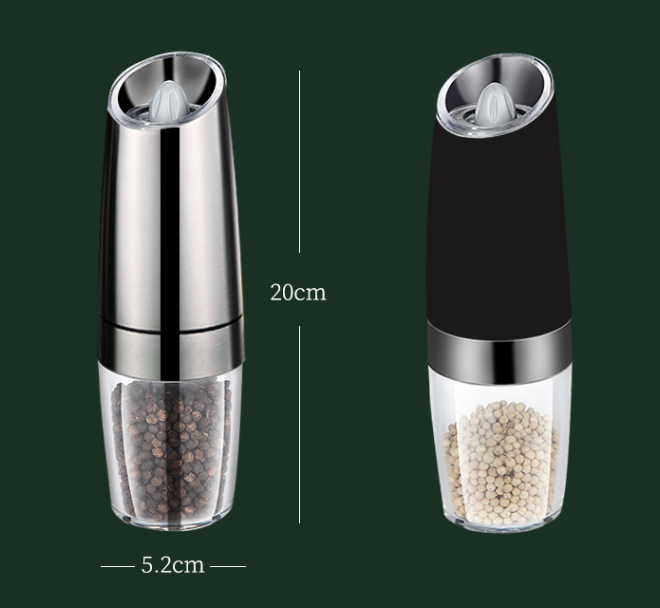 Automatic Electric Gravity Salt and Pepper Grinder Set - Battery Operated Mills with Adjustable Coarseness & LED Light