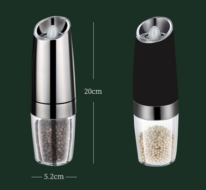 Automatic Electric Gravity Salt and Pepper Grinder Set - Battery Operated Mills with Adjustable Coarseness & LED Light