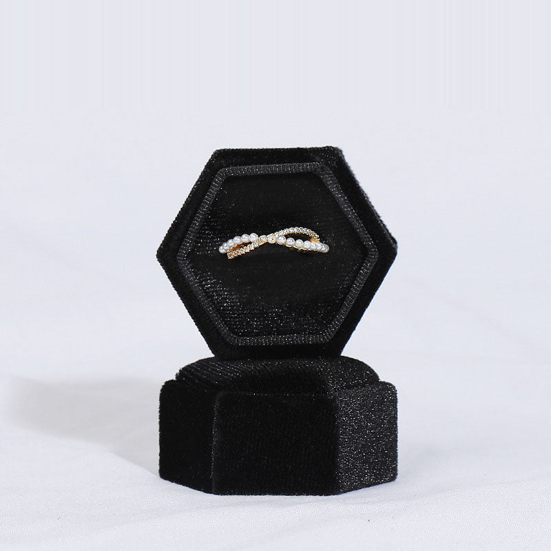 Hexagonal Velvet Jewelry Box - High-End Korean Ring & Earring Gift Box