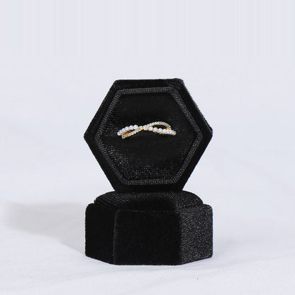Hexagonal Velvet Jewelry Box - High-End Korean Ring & Earring Gift Box