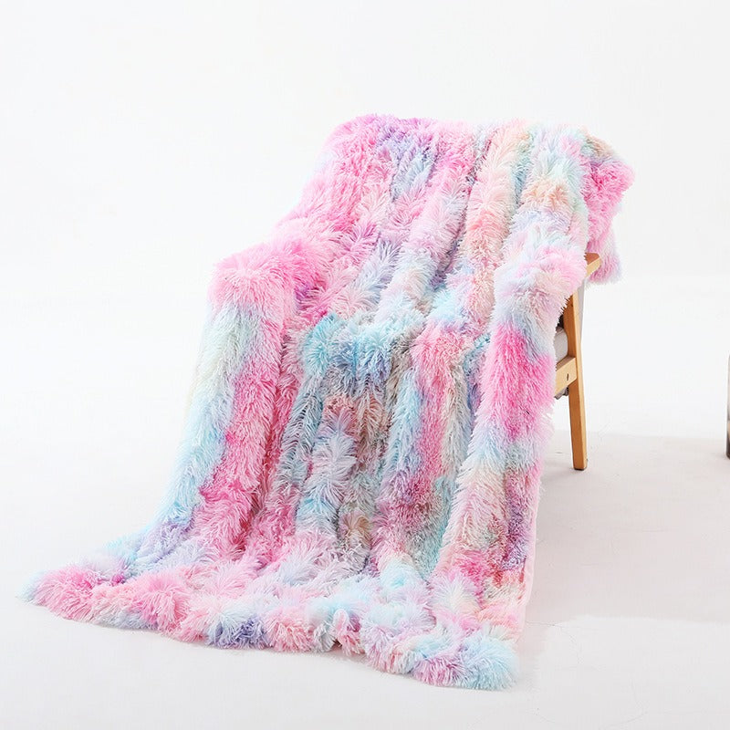 Colorful Rainbow Tie-Dye Plush Blanket – Ultra Soft Nordic Style Fuzzy Throw for Sofa, Office & Nap Time