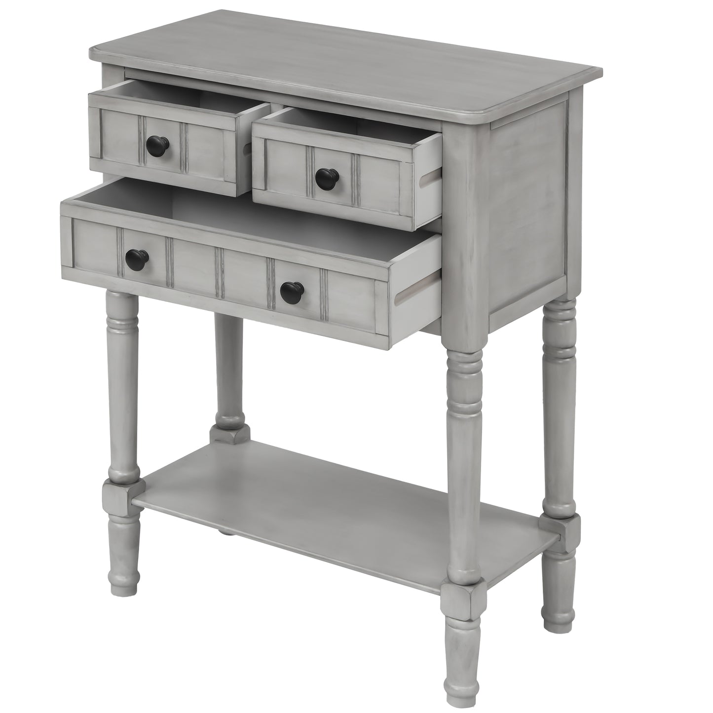 Narrow Console Desk/Sofa Table with Three Drawers (Grey Washed)