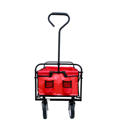 Folding Wagon Garden Shopping Beach Cart – Heavy Duty Red Utility Cart