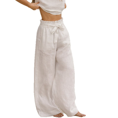 Breathable Tencel Linen Casual Pants | High-Rise Straight Wide Leg Summer Trousers