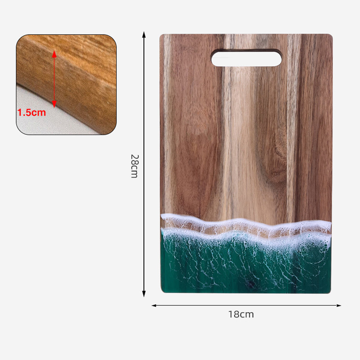 Luxury Resin Ocean Wave Wood Cutting Board - Handmade Acacia Wood Charcuterie Board