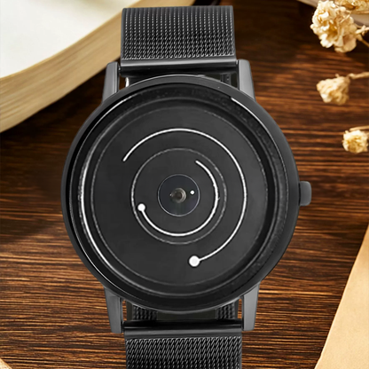 Trendy Pointerless Concept Watch with Stainless Steel Mesh Strap.