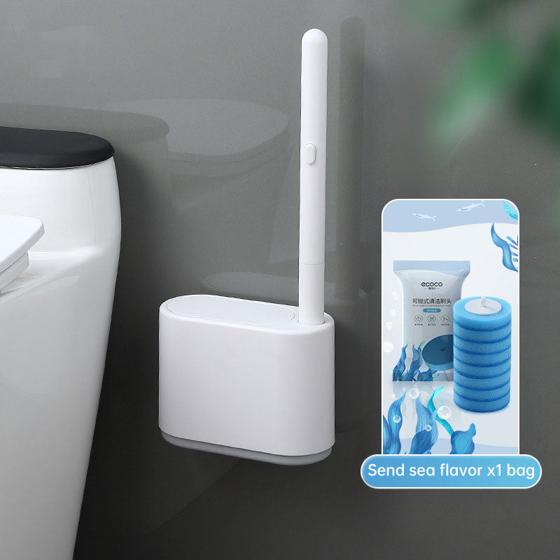 Wall-Mounted Disposable Toilet Brush Set – Hygienic Deep Cleaning Wand with Replaceable Scrub Pads