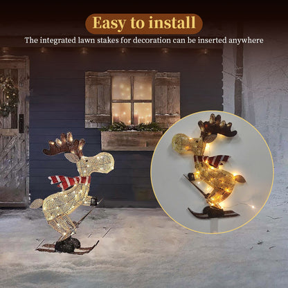 Festive LED Skiing Reindeer Decoration for Lawn, Tree & Home Decor