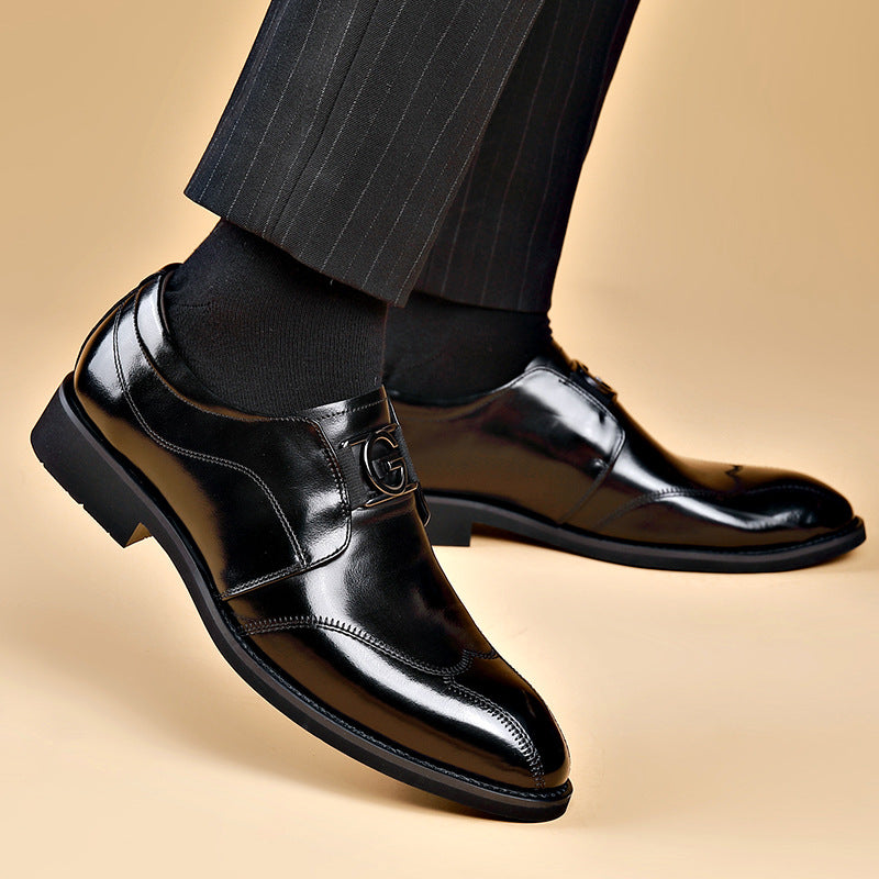 Men's Pointed Toe Leather Wedding Shoes - Business Formal Wingtip Dress Shoes