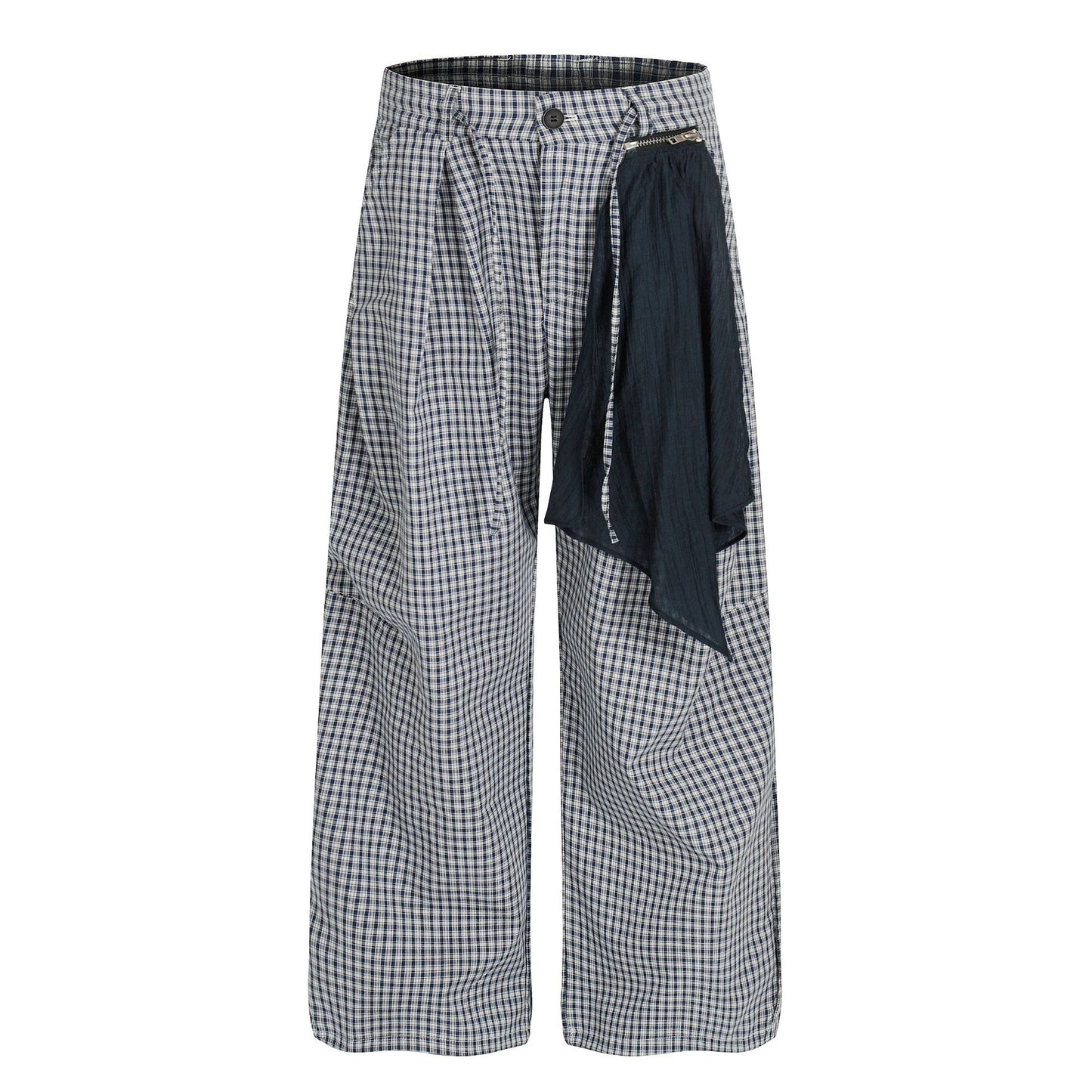 Men's Avant-Garde Deconstructed Checkered Pants with Scarf Detail