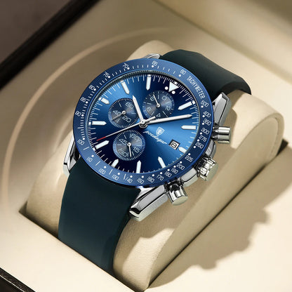 Multi-Functional Blue Dial Men's Business Watch - Premium Sports Watch with Silicone Strap