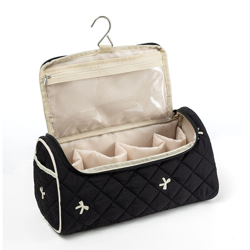 Quilted Floral Makeup Storage Bag - Large Capacity Vintage Cosmetic Travel Case