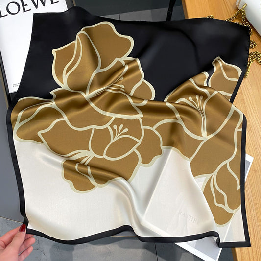 Premium Mulberry Silk Square Scarf - Elegant Floral Printed Shawl & Luxury Neck Wrap
