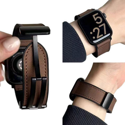 Premium Magnetic Buckle Silicone Skin Watch Band - Vintage Leather Look