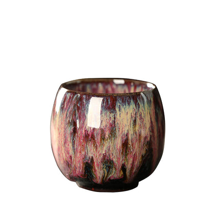 Jian Zhan Master Tea Cups with Egg-Shaped Design and Colorful Glaze