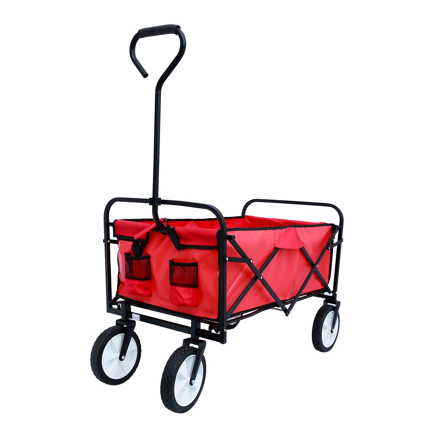 Folding Wagon Garden Shopping Beach Cart – Heavy Duty Red Utility Cart