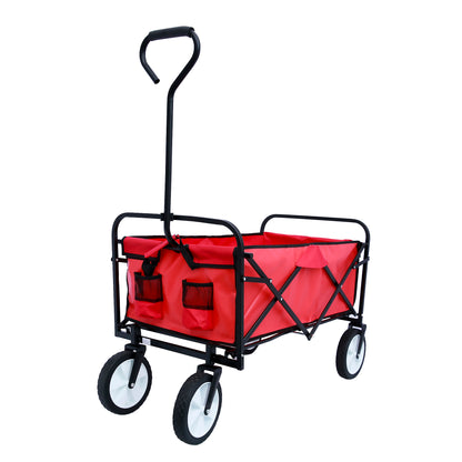 Folding Wagon Garden Shopping Beach Cart – Heavy Duty Red Utility Cart