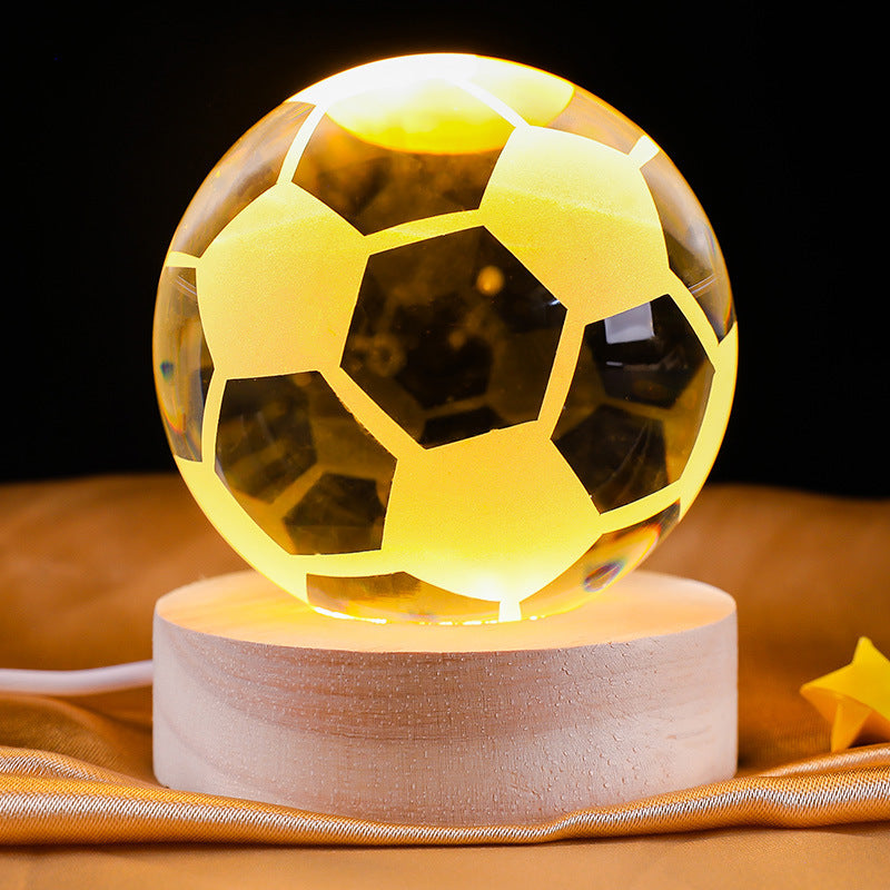 3D Inner Carved Crystal Ball Night Light – Creative Badminton Shuttlecock LED Lamp