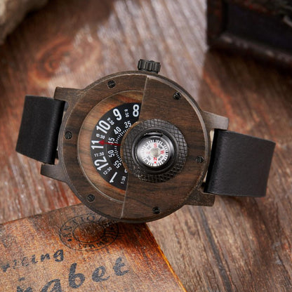 JIACHEN Multifunctional Wooden Watch with Compass - Outdoor Sports Watch