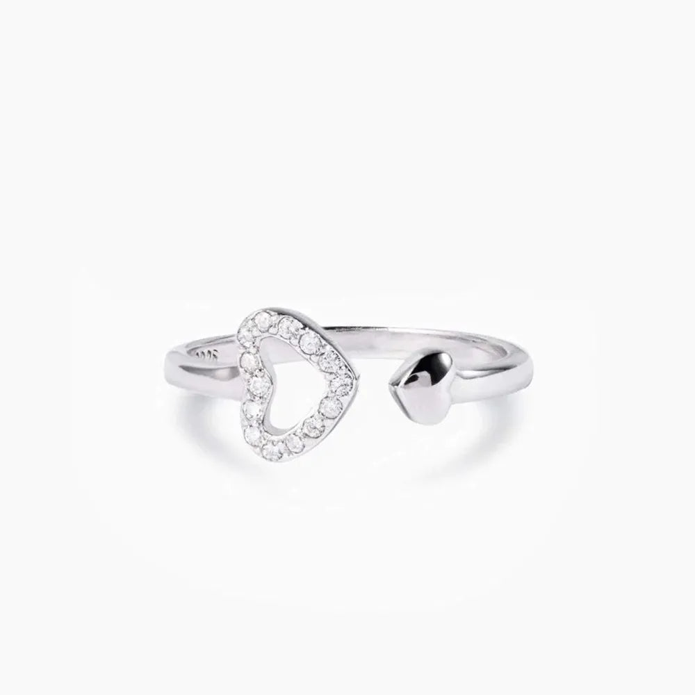 Dainty 925 Silver Zircon Pave Heart Open Ring