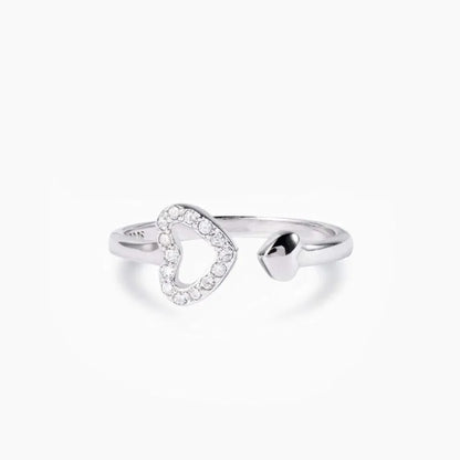 Dainty 925 Silver Zircon Pave Heart Open Ring