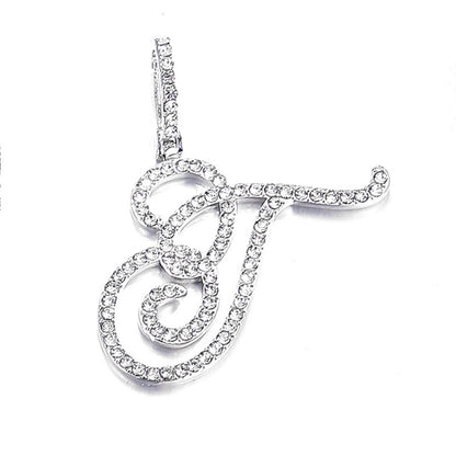 Iced Out Initial Letter Pendant Cuban Chain Necklace