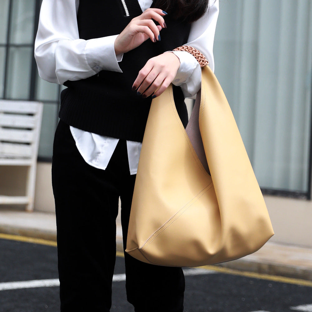 Luxury Spliced Woven Handle Shoulder Bag - Chic PU Leather Hobo Bag & Tote for Women