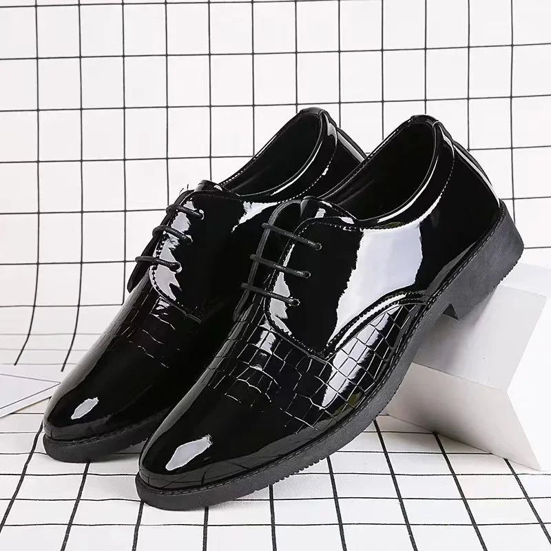 Men's Business Formal Leather Shoes - Glossy Crocodile Pattern Oxford Shoes