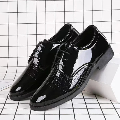 Men's Business Formal Leather Shoes - Glossy Crocodile Pattern Oxford Shoes