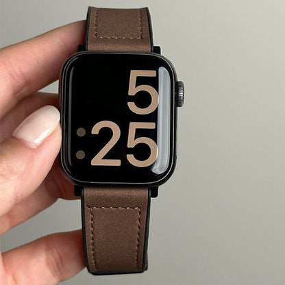 Premium Magnetic Buckle Silicone Skin Watch Band - Vintage Leather Look