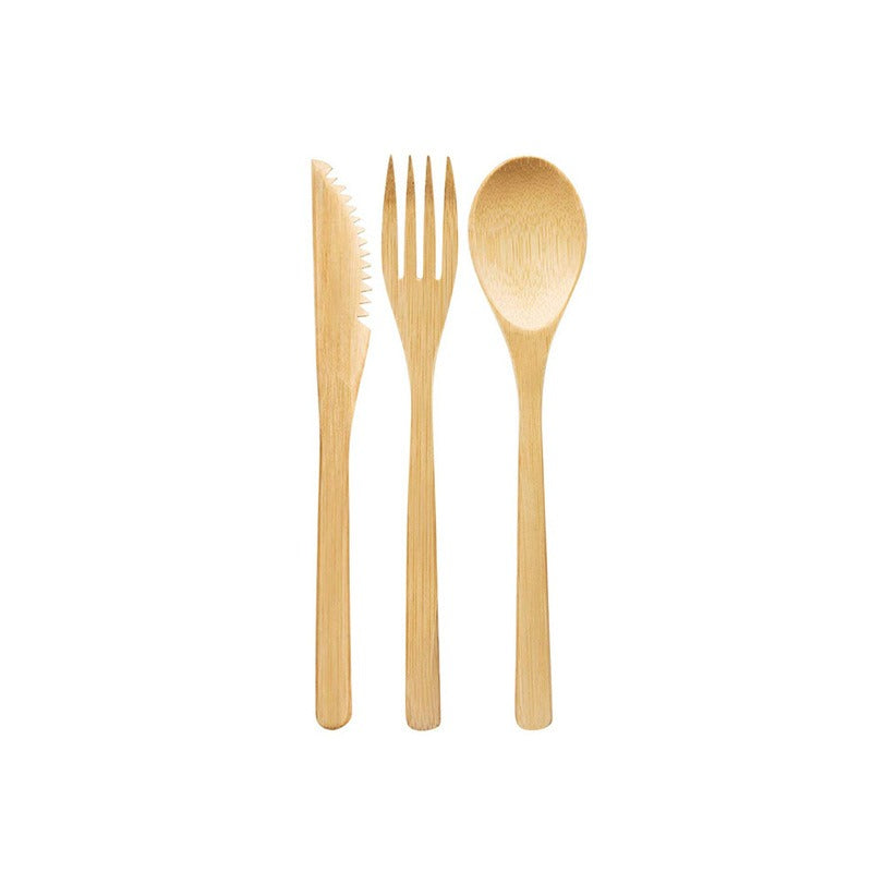 20CM Eco-Friendly Bamboo Cutlery Set with Floral Travel Pouch - 3-Piece Reusable Knife, Fork, and Spoon