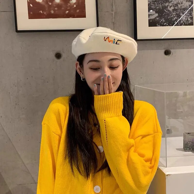 Cute Dinosaur Embroidery Wool Beret - Korean Style Winter Artist Hat for Women & Girls