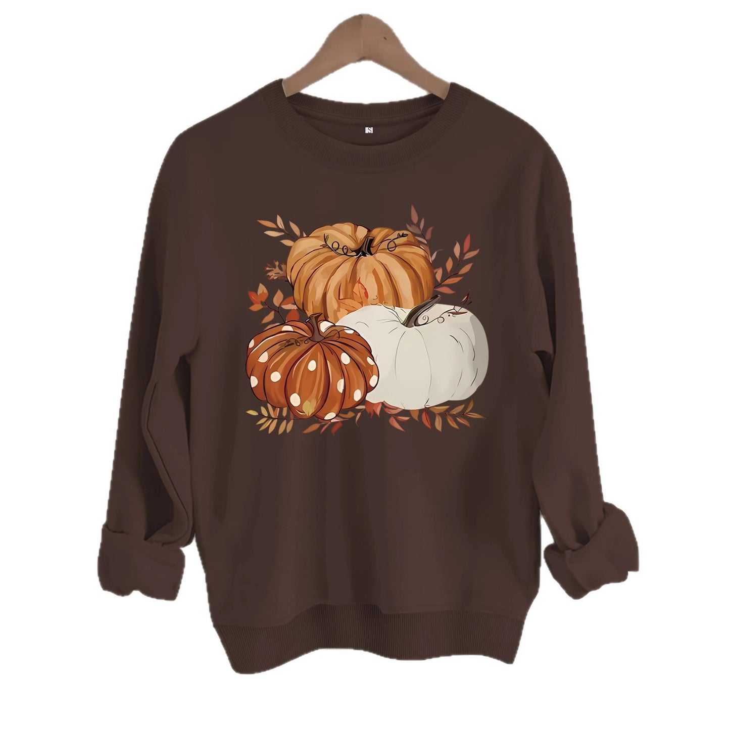 Three Pumpkin Pattern Printed Fall Sweatshirt | Thanksgiving Autumn Graphic Pullover