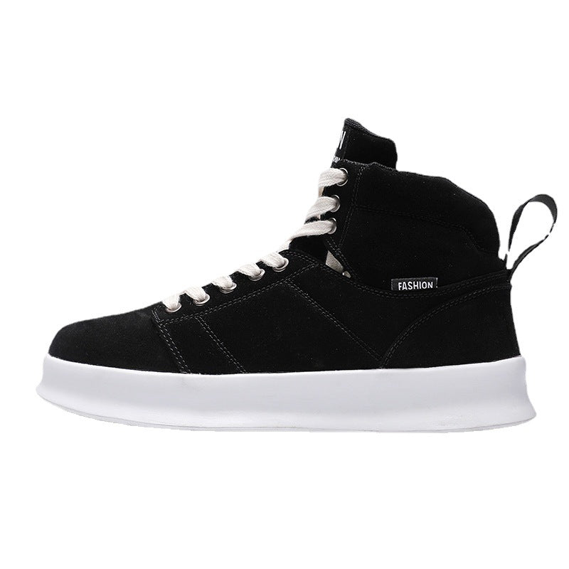 Men's High Top Suede Board Shoes - Comfortable Thick Sole Casual Sneakers