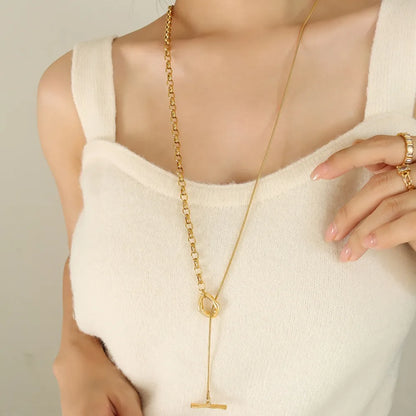 Long Titanium Steel Double Ring Pendant Necklace