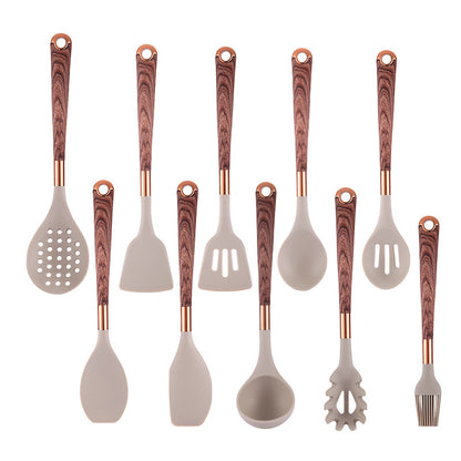 10-Piece Premium Silicone Kitchen Utensil Set - Heat Resistant Cooking Tools with Ergonomic Wooden Handles