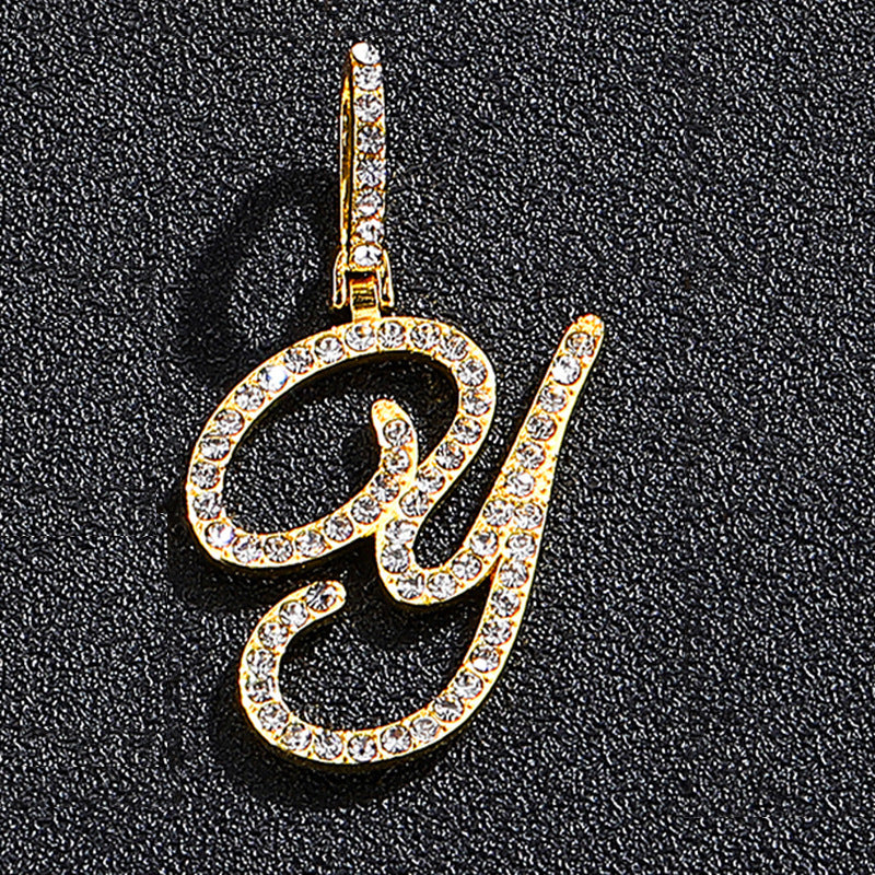 Iced Out Initial Letter Pendant Cuban Chain Necklace