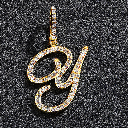 Iced Out Initial Letter Pendant Cuban Chain Necklace