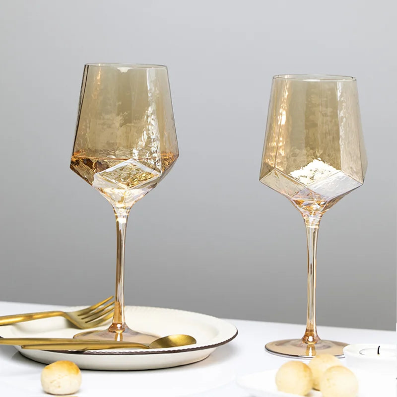 Nordic Gold Amber Crystal Glassware | Elegant Diamond Whisky Cup & Champagne Flute | Light Luxury Tableware