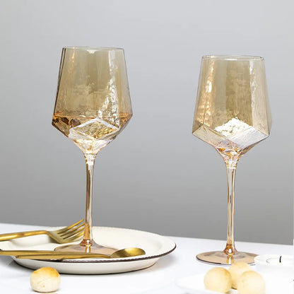 Nordic Gold Amber Crystal Glassware | Elegant Diamond Whisky Cup & Champagne Flute | Light Luxury Tableware