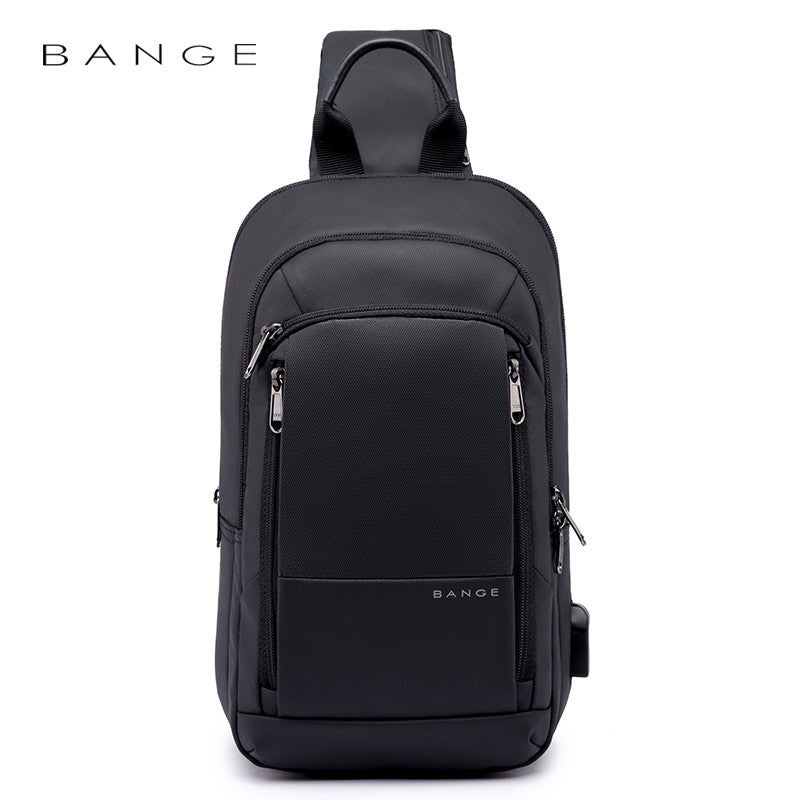 BANGE Men's Waterproof Business Chest Sling Bag with USB Charging Port