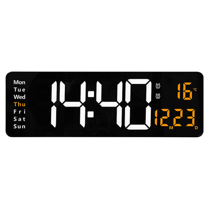 Modern RGB Digital Wall Mount Clock with Dual Alarms & Memory Function