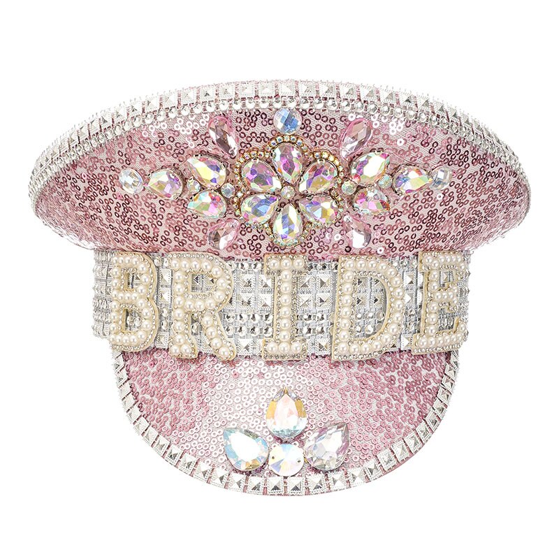 Luxury Handmade "BRIDE" Rhinestone Captain Hat - Sparkling Sequined Wedding & Party Cap