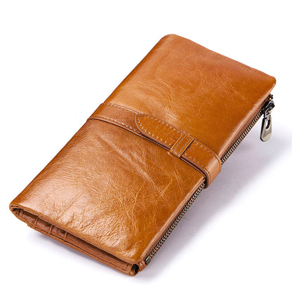 New Fashionable Ladies Real Leather Two-Fold Clutch Long Wallet - Brown